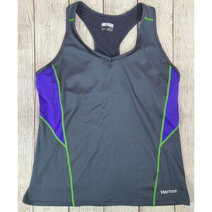 Marmot Racerback Tank Top Womens XL Gray Built in Bra Yoga Activewear Athleisure